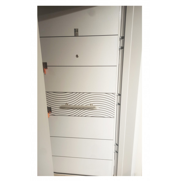 TEZ-1537 Beyaz Renk Statik Kasalı Desenli Düz Model Daire Kapısı, Çelik Kapı, Villa Kapısı - 2