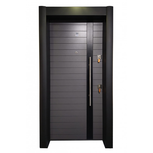 TEZ-1550 Siyah Statik Kasalı Antrasit Düz Model Daire Kapısı, Çelik Kapı, Villa Kapısı