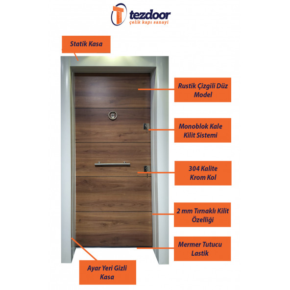 TEZ-1650 Beyaz Statik Kasalı Düz Model Daire Kapısı, Çelik Kapı, Villa Kapısı - 7