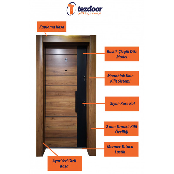 3553 Ahşap Kaplama Kasa Düz Model Daire Kapısı, Çelik Kapı, Villa Kapısı - 5