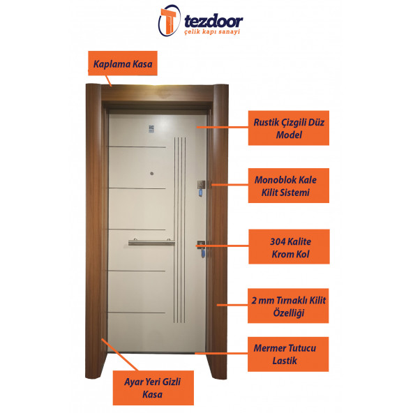 3651 Ahşap Kaplama Düz Model Çelik Kapı, Daire Kapısı, Villa Kapısı - 6