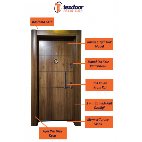 Ahşap Kaplama Düz Model Çelik Kapı, Daire Kapısı, Villa Kapısı - 5