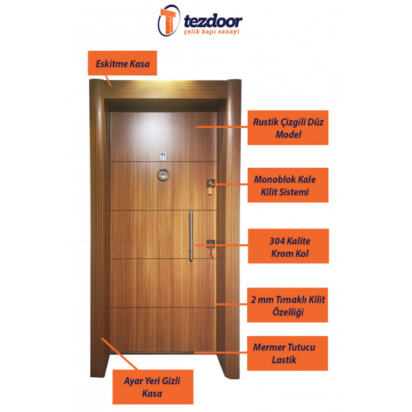 TEZ-2660 ABD Eskitme Kasalı Düz Model Daire Giriş Kapısı, Çelik Kapı - 6