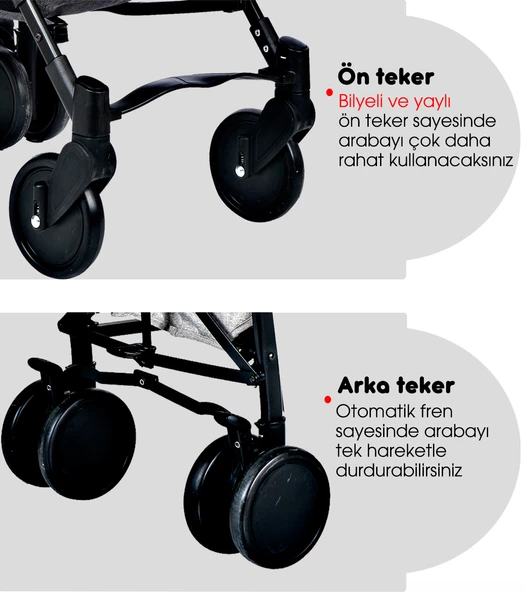 Baby Home 107 Clark Tam Yatar Alüminyum Bilyeli Teker Baston Bebek Arabası - 9