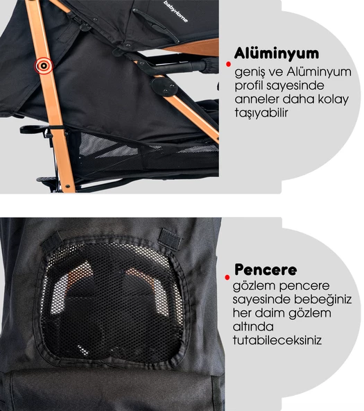 Baby Home 107 Clark Tam Yatar Alüminyum Bilyeli Teker Baston Bebek Arabası - 12