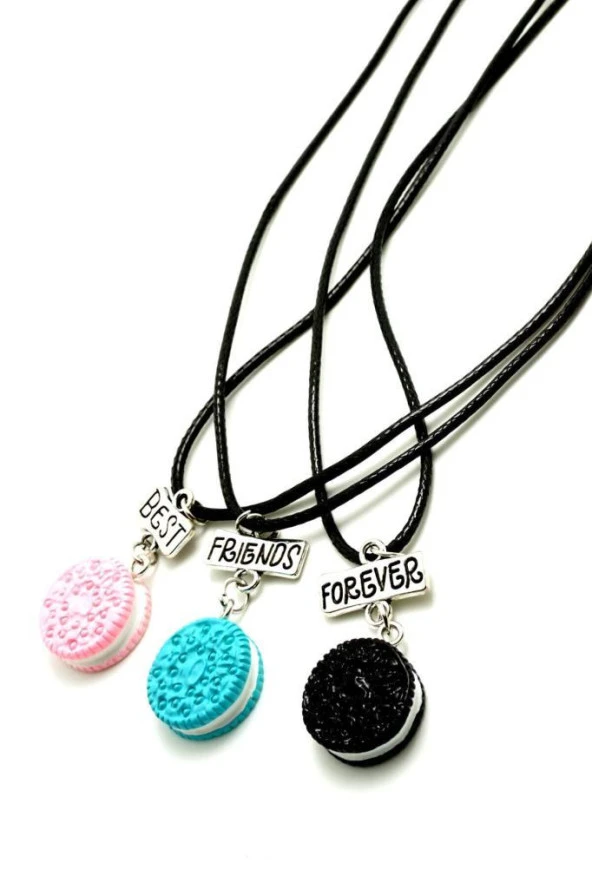 Renkli Oreo Makaron Best Friends BFF 3lü Suni Deri İpli Kolye - 2