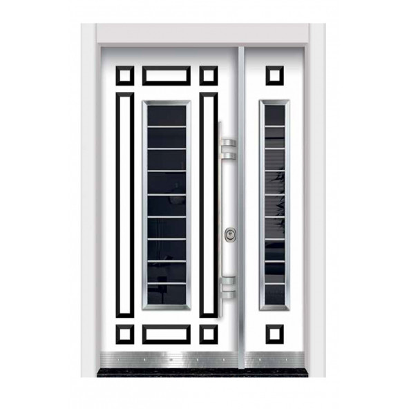 TEZ-0158 Beyaz Renk Statik Kasalı Kabartmalı Model Apartman Giriş Kapısı, Dış Mekan Kapısı - 1