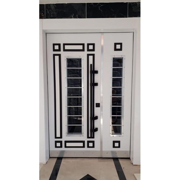 TEZ-0158 Beyaz Renk Statik Kasalı Kabartmalı Model Apartman Giriş Kapısı, Dış Mekan Kapısı - 2