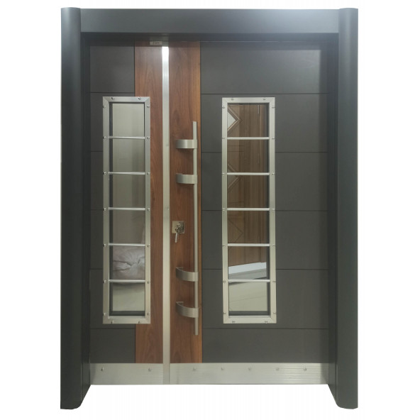 TEZ-0157 Statik Kasalı Antrasit Renk Düz Model Bina Giriş Kapısı, Apartman Giriş Kapısı, Çelik Kapı