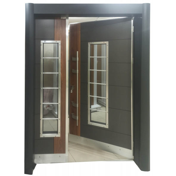 TEZ-0157 Statik Kasalı Antrasit Renk Düz Model Bina Giriş Kapısı, Apartman Giriş Kapısı, Çelik Kapı - 3