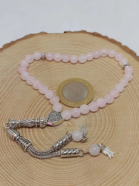 Pembe Kuvars Taşı 33lük Tesbih 6mm (1254) - Resim 6