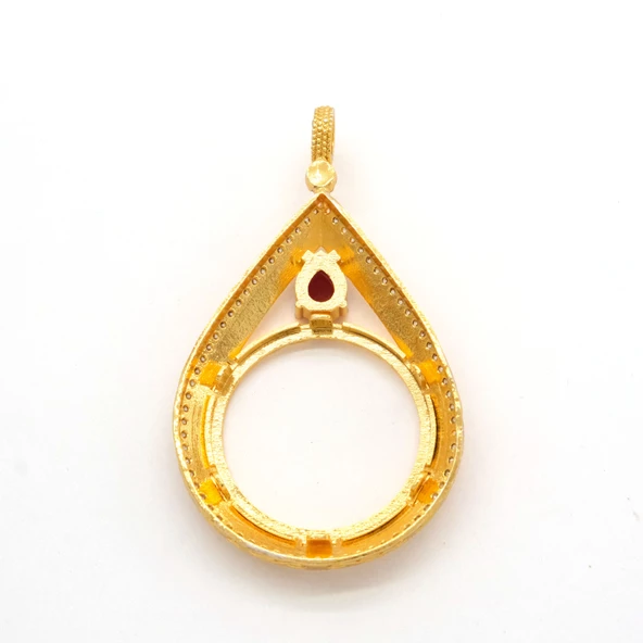 Tam Altın Çerçeveli Kolye Ucu Altın Kaplama Desenli TGR-594 - 2