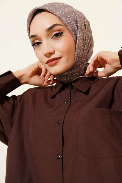 MK Desen Soft Eşarp Koyu Vizon - Resim 2