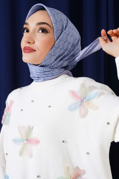 MK Desen Soft Eşarp Mavi - Resim 2