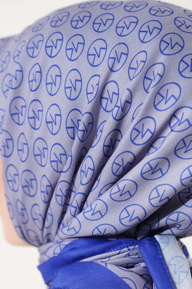 MK Desen Soft Eşarp Gri Lacivert - Resim 4