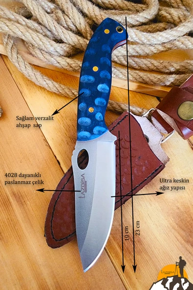 Verzalit Ahşap Sap Outdoor Kamp Bıçağı Çakısı Kılıflı Piknik Bıçak Çakı Mutfak Bıçağı ( KMÇ-253 ) - 4