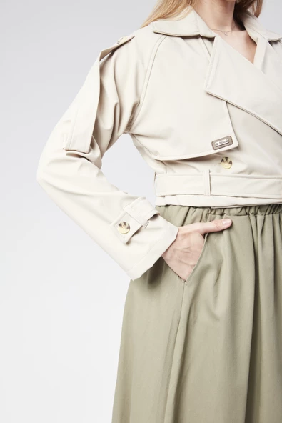 VıoShıne Kadın Soft Kumaş Kruveza Kemerli Crop Ceket - 7