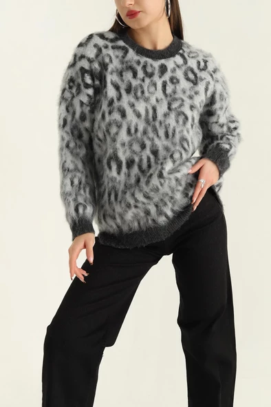 VıoShıne Kadın Leopar Desenli Sakallı Triko Kazak - 6