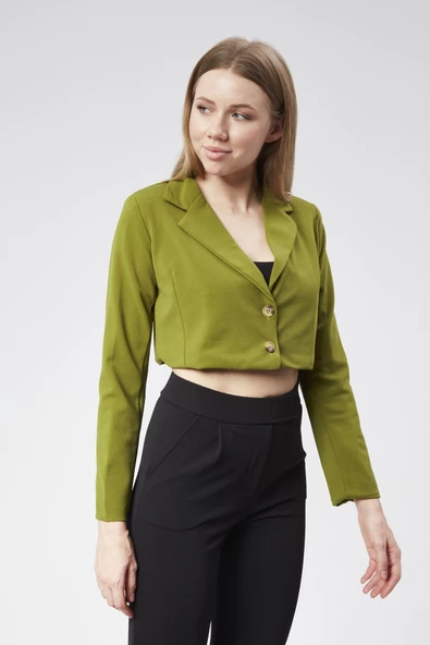 VıoShıne Kadın Scuba Kumaş Crop Ceket - 4