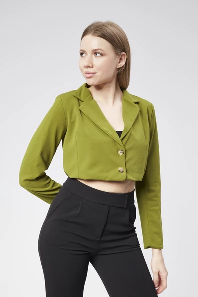 VıoShıne Kadın Scuba Kumaş Crop Ceket - 6