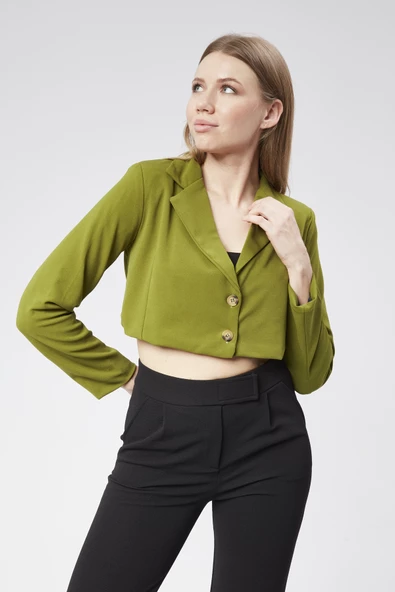 VıoShıne Kadın Scuba Kumaş Crop Ceket - 8