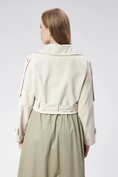 VıoShıne Kadın Soft Kumaş Kruveza Kemerli Crop Ceket - 6