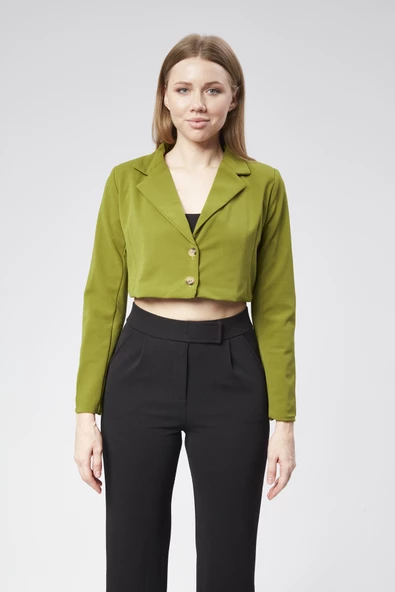 VıoShıne Kadın Scuba Kumaş Crop Ceket - 10