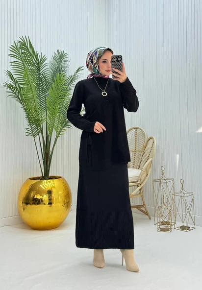 VıoShıne Kadın Yelekli Triko Elbise - 4