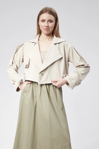 VıoShıne Kadın Soft Kumaş Kruveza Kemerli Crop Ceket - 4