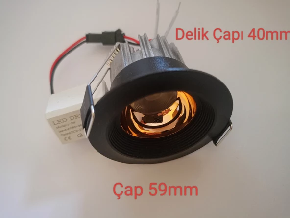 5W Mini Led Spot Siyah Kasa 59mm Genişlik - 2