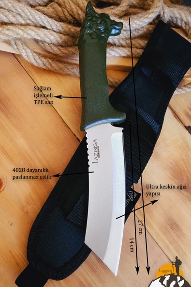 İşlemeli TPE Sap Outdoor Kamp Bıçağı Çakısı Kılıflı Piknik Bıçak Çakı Mutfak Bıçağı ( KMİ-547 ) - 5
