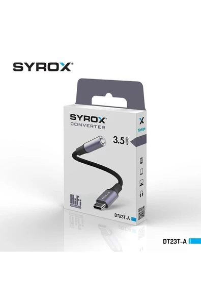 Syrox DT23T-A Type-C Kulaklık Çevirici, Dönüştürücü İP Sargı 3.5mm Jack