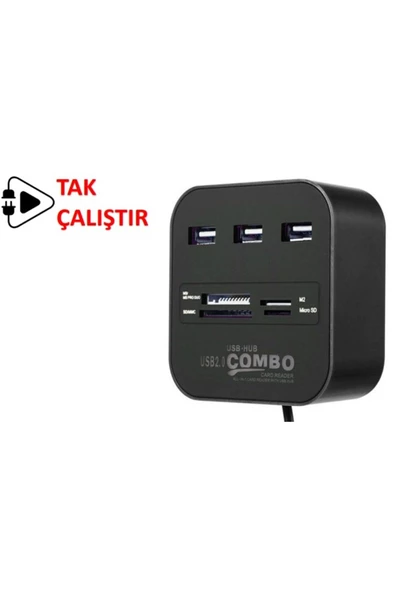 tonex Concord C-847 3 Port Usb Çoğaltıcı Hub Usb 2.0 Sd Tf 60cm Kablo Tak Çalıştır