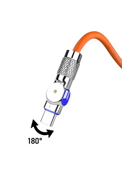 SPRANGE 180 Derece Dönen Yüksek Dayanıklı Işıklı Hızlı Şarj Kablosu Typc-e To Type-c