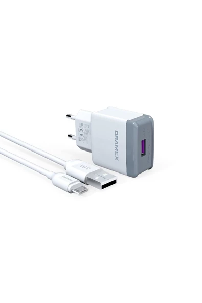 Dramex D30m 3.0a 18w Micro Usb Şarj Adaptörü & Şarj Data Kablosu