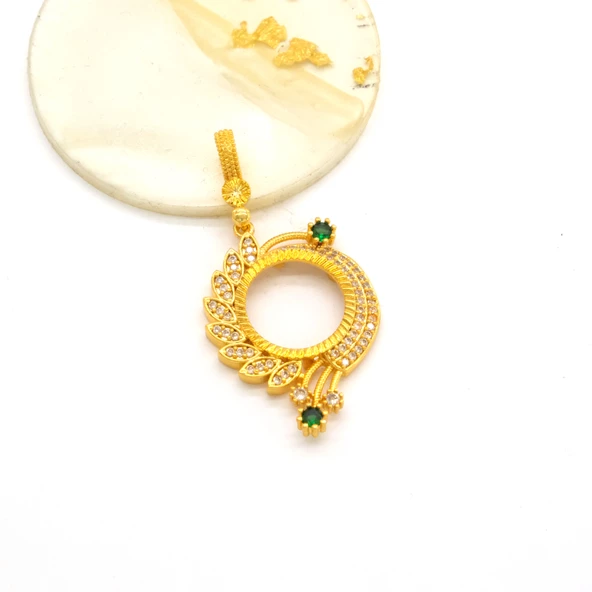 Çeyrek Altın Çerçeveli Kolye Ucu Altın Kaplama-TGR-606 - Resim 4