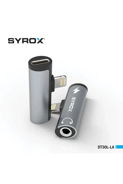 Syrox Dt30l-la 2'in 1'i Hem Şarj Hem Aux Ses/çift Giriş Iphone Lightning 3.5mm Aux Ses Dönüştürücü