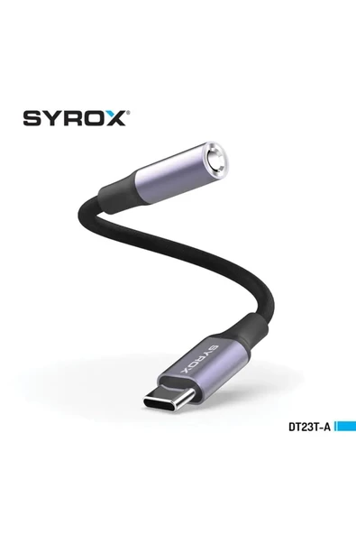 Syrox Dt23t-a Type-c To 3.5mm Jack Kulaklık Çevirici Aux Dönüştürücü Adaptör Hasır Örgü Kablo Sağlam