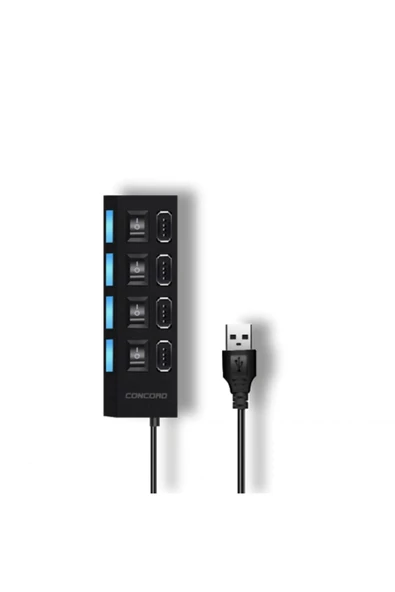 Concord 4 Port Usb Hub 2.0 Çoklayıcı Anahtarlı Işıklı Çoğaltıcı Switch C-852