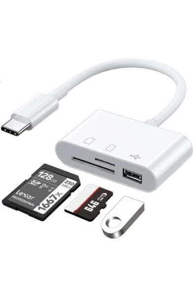 Alfais 5232 Usb Type C To Sd Microsd Tf Kart Okuyucu Usb 3in1 Çevirici Dönüştürücü Adaptör