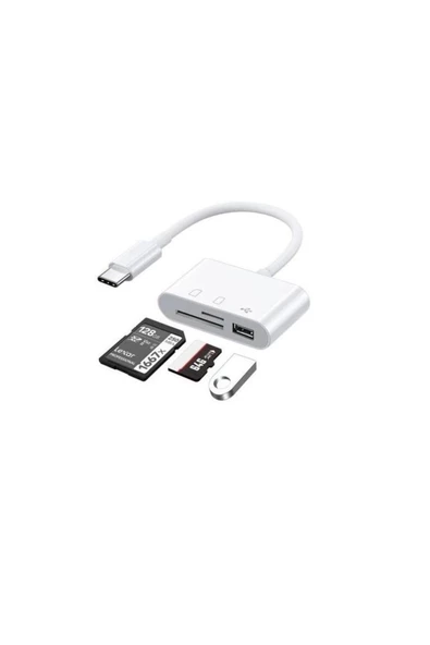 ceyhan iletişim Usb Type C To Sd Microsd Tf Kart Okuyucu Usb 3in1 Çevirici Dönüştürücü Adaptör