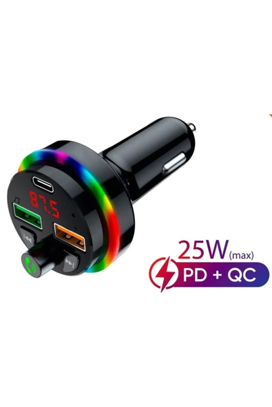 Concord SFT-1 Bluetooth Görüşme ve Müzik RGB Fm Transmitter 25W QC 3.0 PD + 3.1A Çift USB Şarj 855831