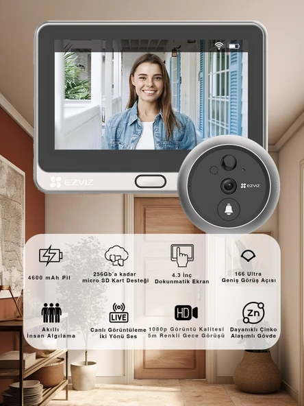 EZVIZ DP2 2K Kablosuz Akıllı Kapı Zili ve Yüksek Çözünürlüklü Görüntüleme Sistemi ürün görseli