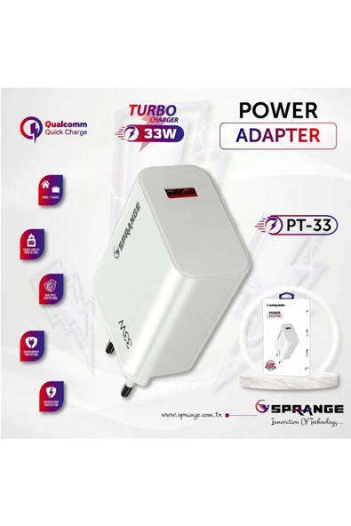 SPRANGE Samsung Galaxy S10  UYUMLU PT-33 TURBO ULTRA HIZLI ŞARJ 33W 3A 5V3A USB ŞARJ KAFA