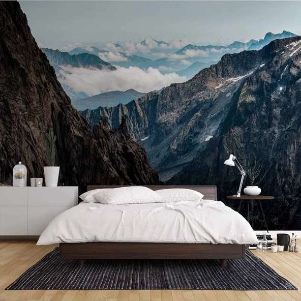 Dağ ve Gökyüzü Bulut Manzaralı Duvar Kağıdı - Resim 2