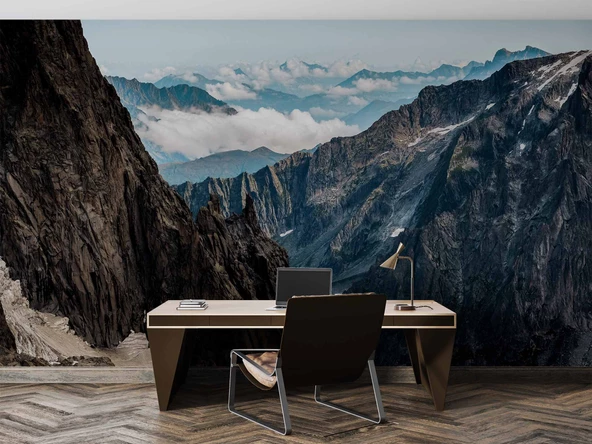 Dağ ve Gökyüzü Bulut Manzaralı Duvar Kağıdı - Resim 4