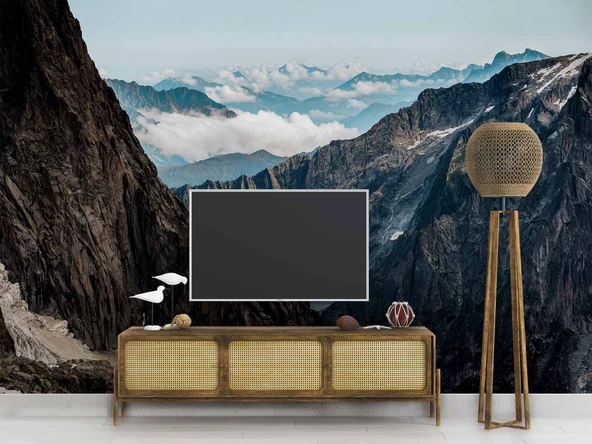 Dağ ve Gökyüzü Bulut Manzaralı Duvar Kağıdı - Resim 3