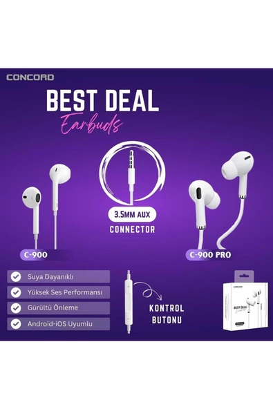 Concord C-900 PRO Kablolu 3.5MM Stereo Mikrofonlu İphone Kulaklık