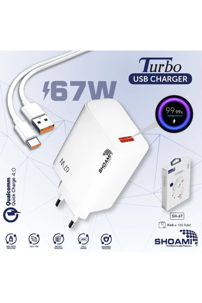 ceyhan iletişim Tecno Spark 8C  UYUMLU SH-67 67W  TYPE-C HIZLI TURBO  ŞARJ ALETİ TAKIM