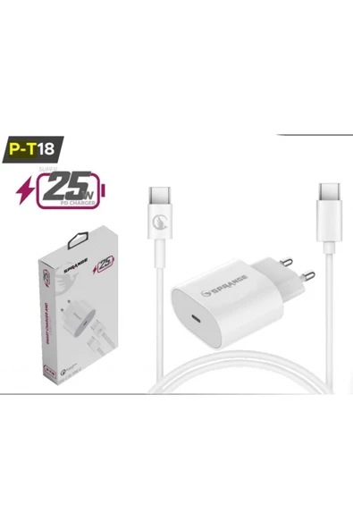 SPRANGE Xiaomi Mi 8 Pro  UYUMLU HIZLI ŞARJ ALETİ USB-C & USB-C KABLO P-T18 (25W)